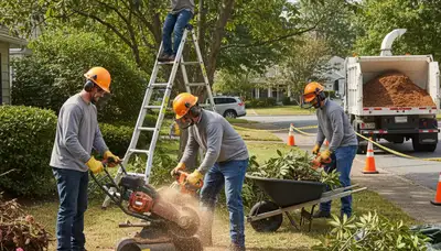 Seattle, WA tree service crew removing overgrown shrubs for safe, efficient property cleanup