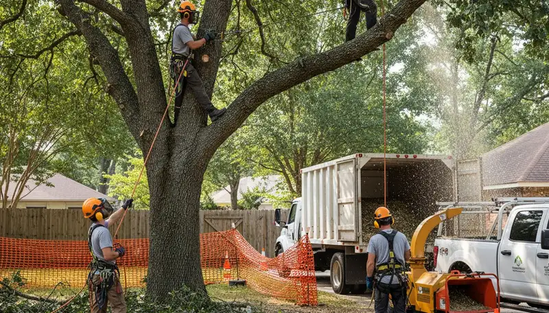 Seattle, WA tree removal crew safely removing a hazardous tree from a residential property