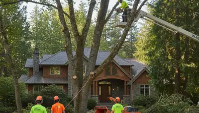 Tree service crew in Seattle, WA removing a hazardous tree for safe property protection