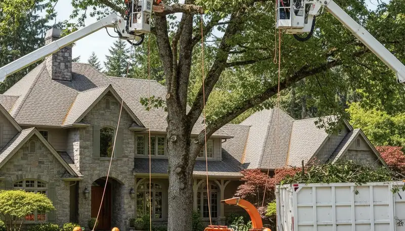 Tree service crew in Seattle, WA performing professional tree care for local homeowners