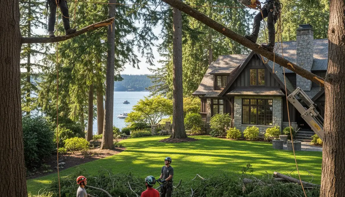 Tree service crew in Seattle, WA performing professional tree trimming and removal services