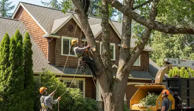 Seattle, WA tree service crew removing a tree with professional equipment