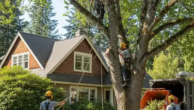 Tree service crew in Seattle, WA providing professional tree care for homes and businesses