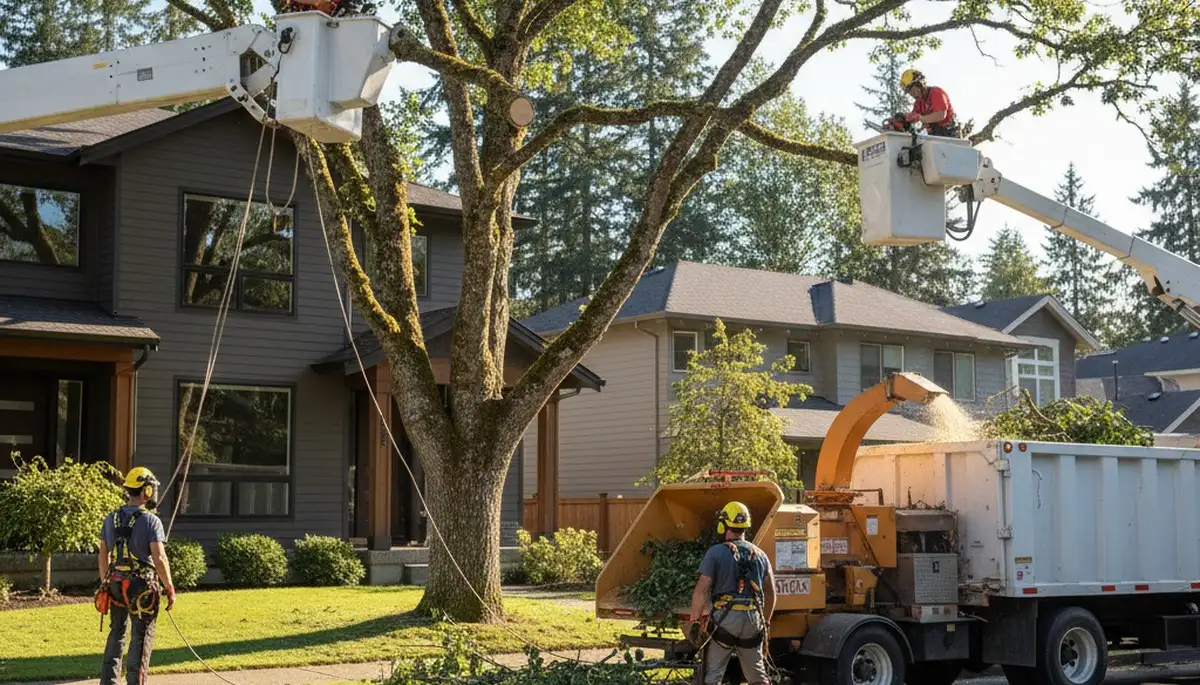 Seattle, WA tree service crew performing professional tree trimming and removal onsite