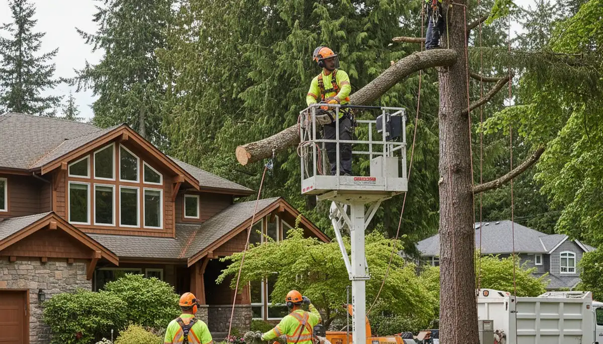 Seattle, WA tree service crew removing a tree safely for residential property maintenance